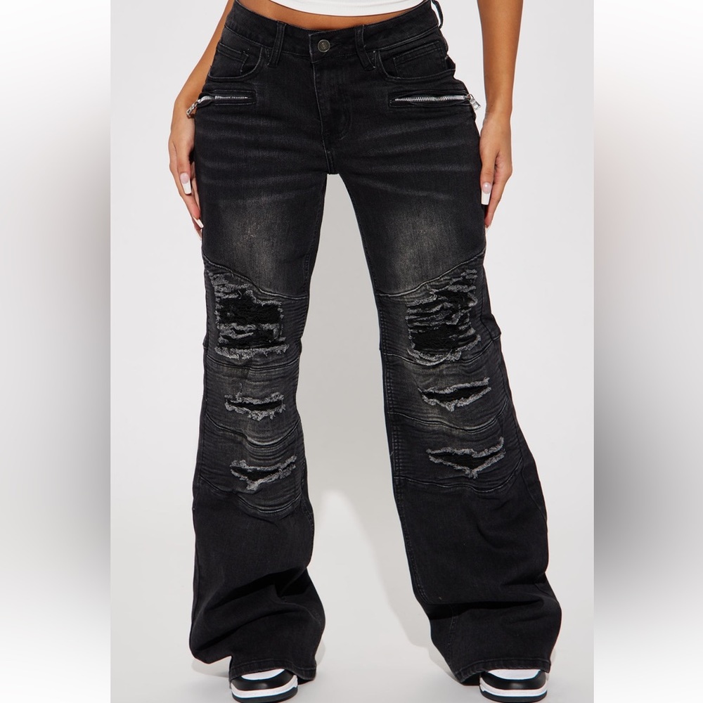 Moto Ripped Wide Leg Jeans